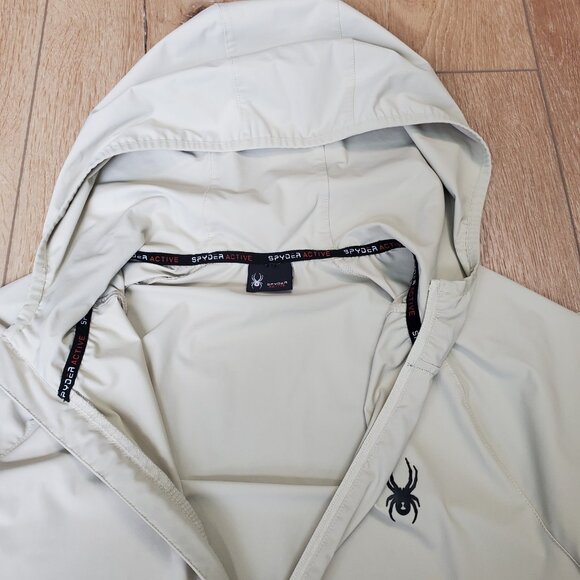 Spyder Windbreaker Jacket Mens Medium Beige Hoodie Full Zip Golf Hiking Outdoor - Picture 10 of 14